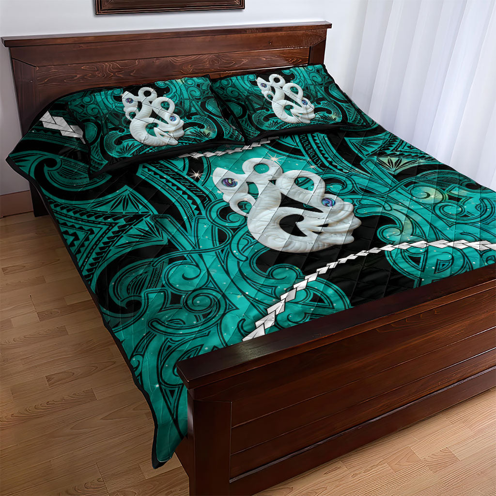 Maori Matariki Manaia Turquoise Quilt Bed Set Maori Kowhaiwhai Pattern Galaxy LT01 - Polynesian Pride