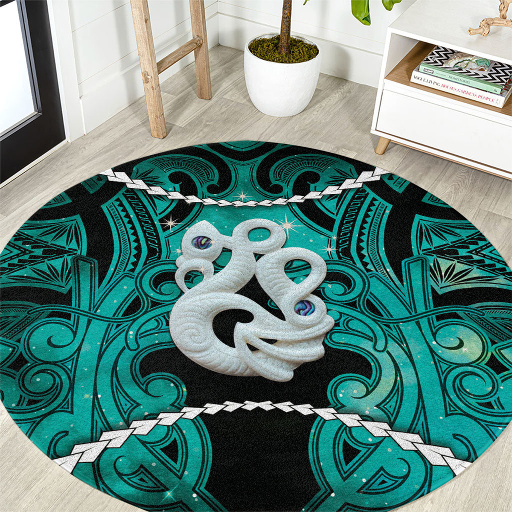 Maori Matariki Manaia Turquoise Round Carpet Maori Kowhaiwhai Pattern Galaxy LT01 Turquoise - Polynesian Pride