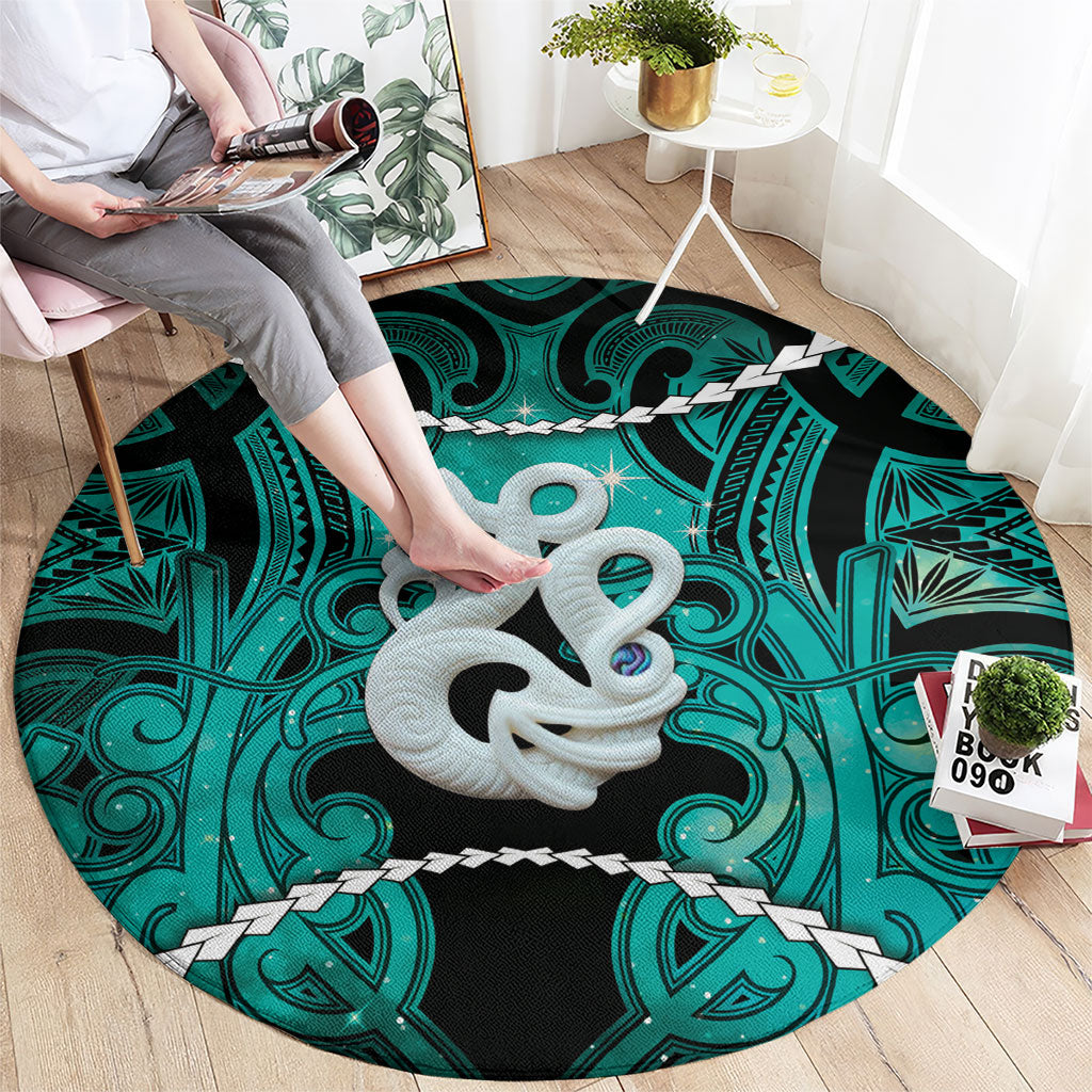 Maori Matariki Manaia Turquoise Round Carpet Maori Kowhaiwhai Pattern Galaxy LT01 - Polynesian Pride
