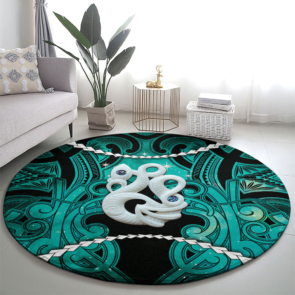 Maori Matariki Manaia Turquoise Round Carpet Maori Kowhaiwhai Pattern Galaxy LT01 - Polynesian Pride