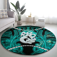 Maori Matariki Manaia Turquoise Round Carpet Maori Kowhaiwhai Pattern Galaxy LT01 - Polynesian Pride