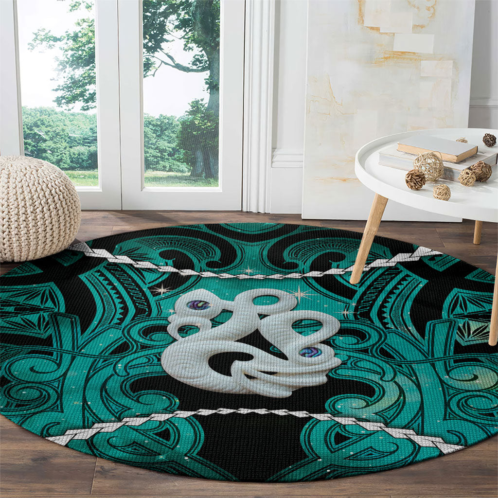 Maori Matariki Manaia Turquoise Round Carpet Maori Kowhaiwhai Pattern Galaxy LT01 - Polynesian Pride
