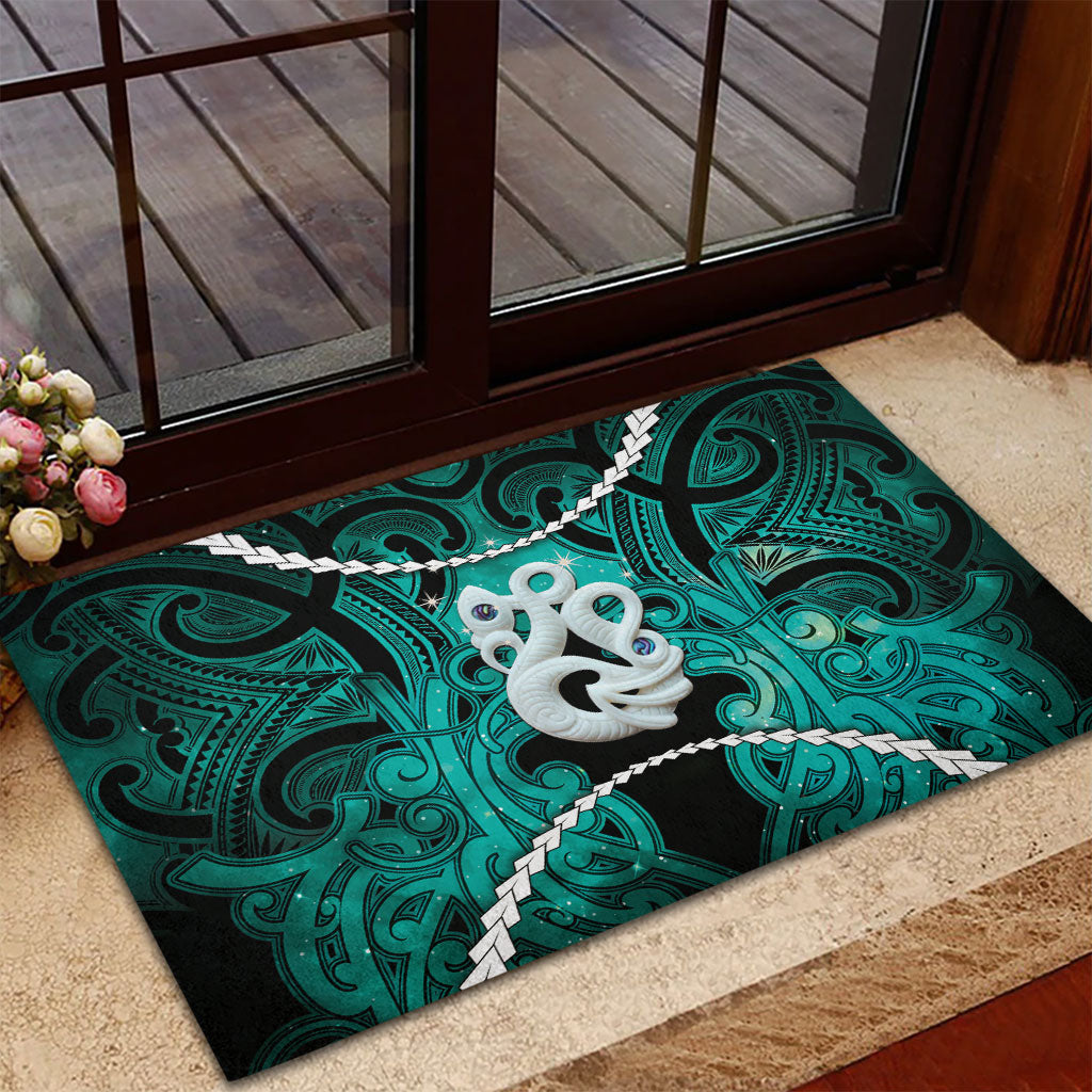 Maori Matariki Manaia Turquoise Rubber Doormat Maori Kowhaiwhai Pattern Galaxy LT01 - Polynesian Pride