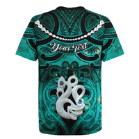 Personalised Maori Matariki Manaia Turquoise Rugby Jersey Maori Kowhaiwhai Pattern Galaxy LT01 - Polynesian Pride