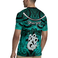 Personalised Maori Matariki Manaia Turquoise Rugby Jersey Maori Kowhaiwhai Pattern Galaxy LT01 - Polynesian Pride