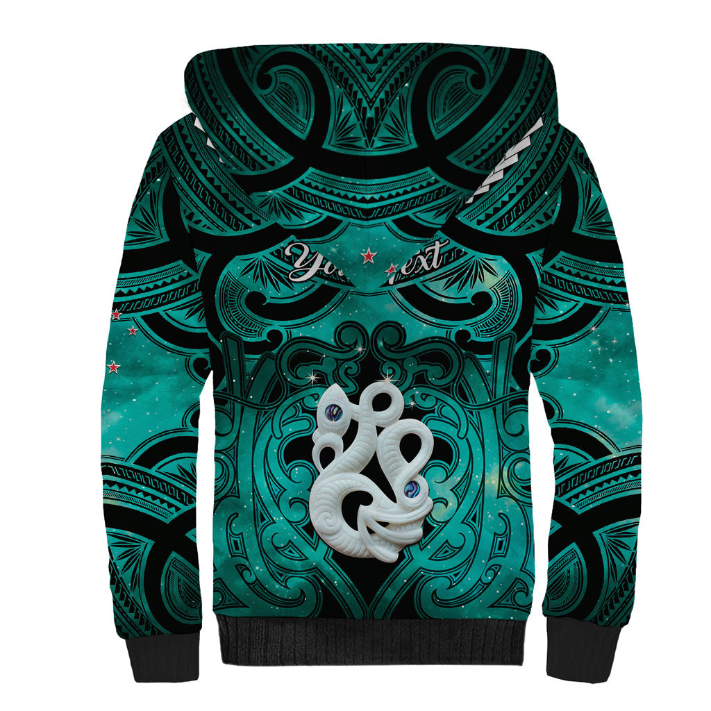 Personalised Maori Matariki Manaia Turquoise Sherpa Hoodie Maori Kowhaiwhai Pattern Galaxy LT01 - Polynesian Pride