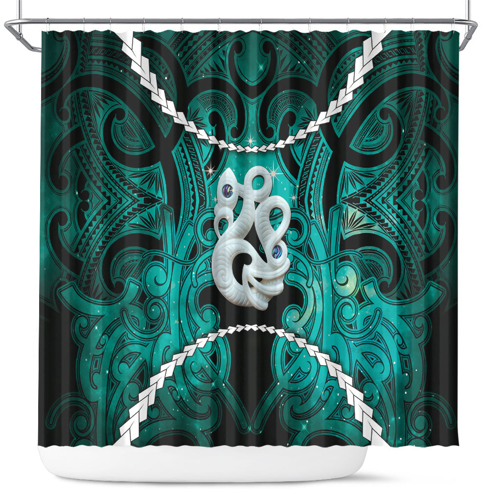 Maori Matariki Manaia Turquoise Shower Curtain Maori Kowhaiwhai Pattern Galaxy