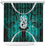 Maori Matariki Manaia Turquoise Shower Curtain Maori Kowhaiwhai Pattern Galaxy