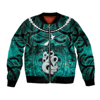 Personalised Maori Matariki Manaia Turquoise Sleeve Zip Bomber Jacket Maori Kowhaiwhai Pattern Galaxy LT01 Unisex Turquoise - Polynesian Pride