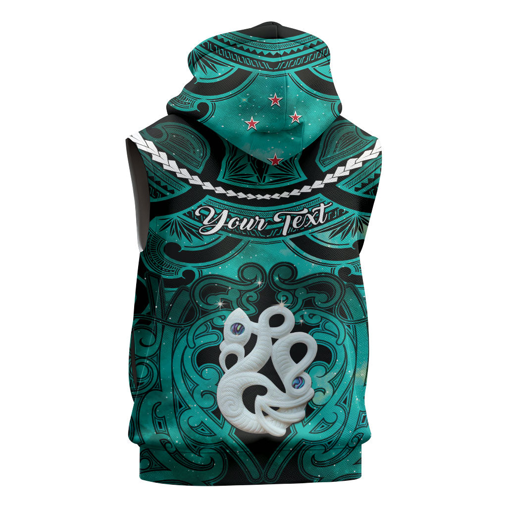 Personalised Maori Matariki Manaia Turquoise Sleeveless Hoodie Maori Kowhaiwhai Pattern Galaxy LT01 - Polynesian Pride