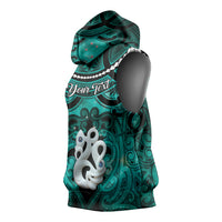 Personalised Maori Matariki Manaia Turquoise Sleeveless Hoodie Maori Kowhaiwhai Pattern Galaxy LT01 - Polynesian Pride