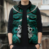Personalised Maori Matariki Manaia Turquoise Sleeveless Puffer Jacket Maori Kowhaiwhai Pattern Galaxy LT01 - Polynesian Pride