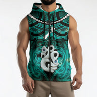 Personalised Maori Matariki Manaia Turquoise Sleeveless Zip Hoodie Maori Kowhaiwhai Pattern Galaxy LT01 - Polynesian Pride