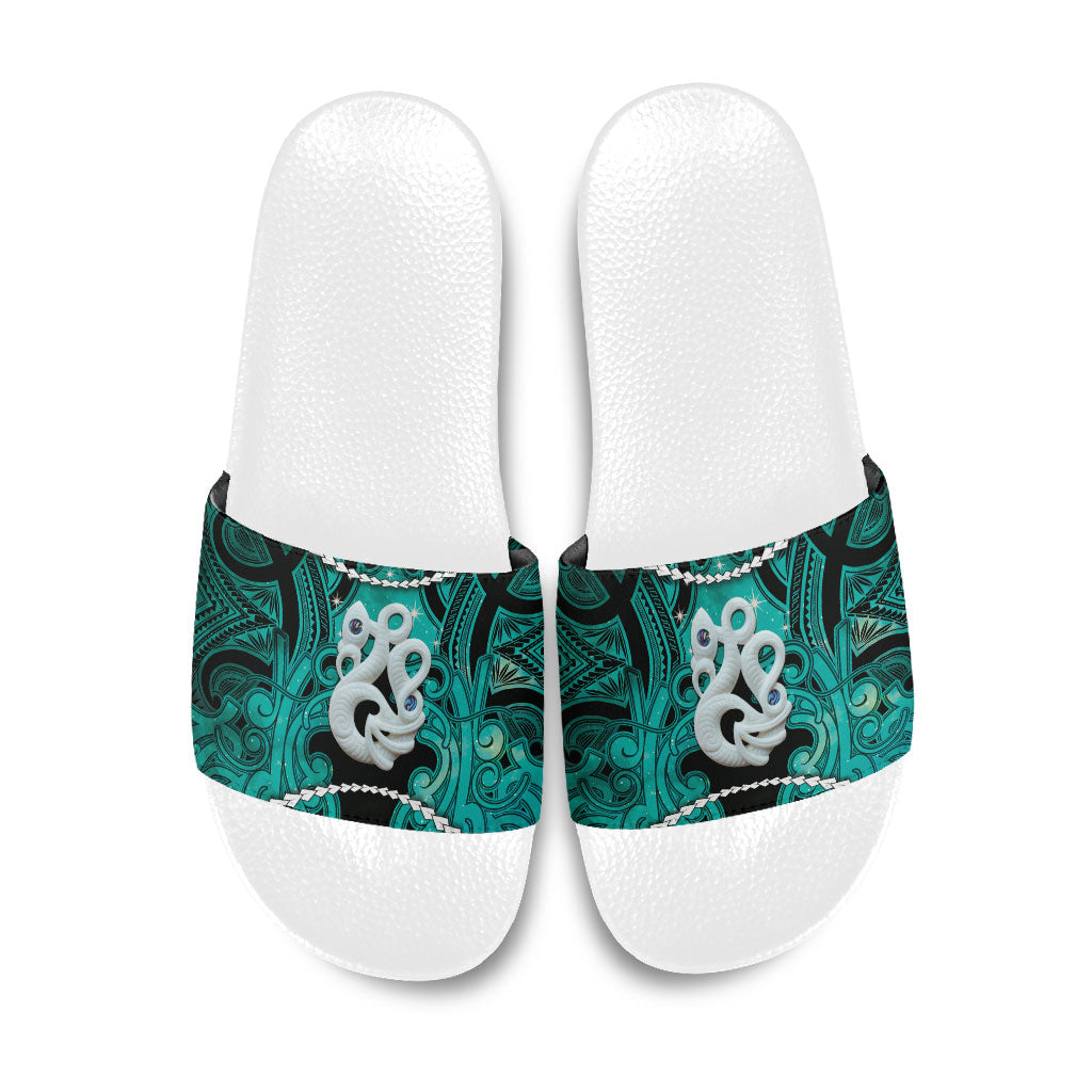 Maori Matariki Manaia Turquoise Slide Sandals Maori Kowhaiwhai Pattern Galaxy LT01 Turquoise - Polynesian Pride