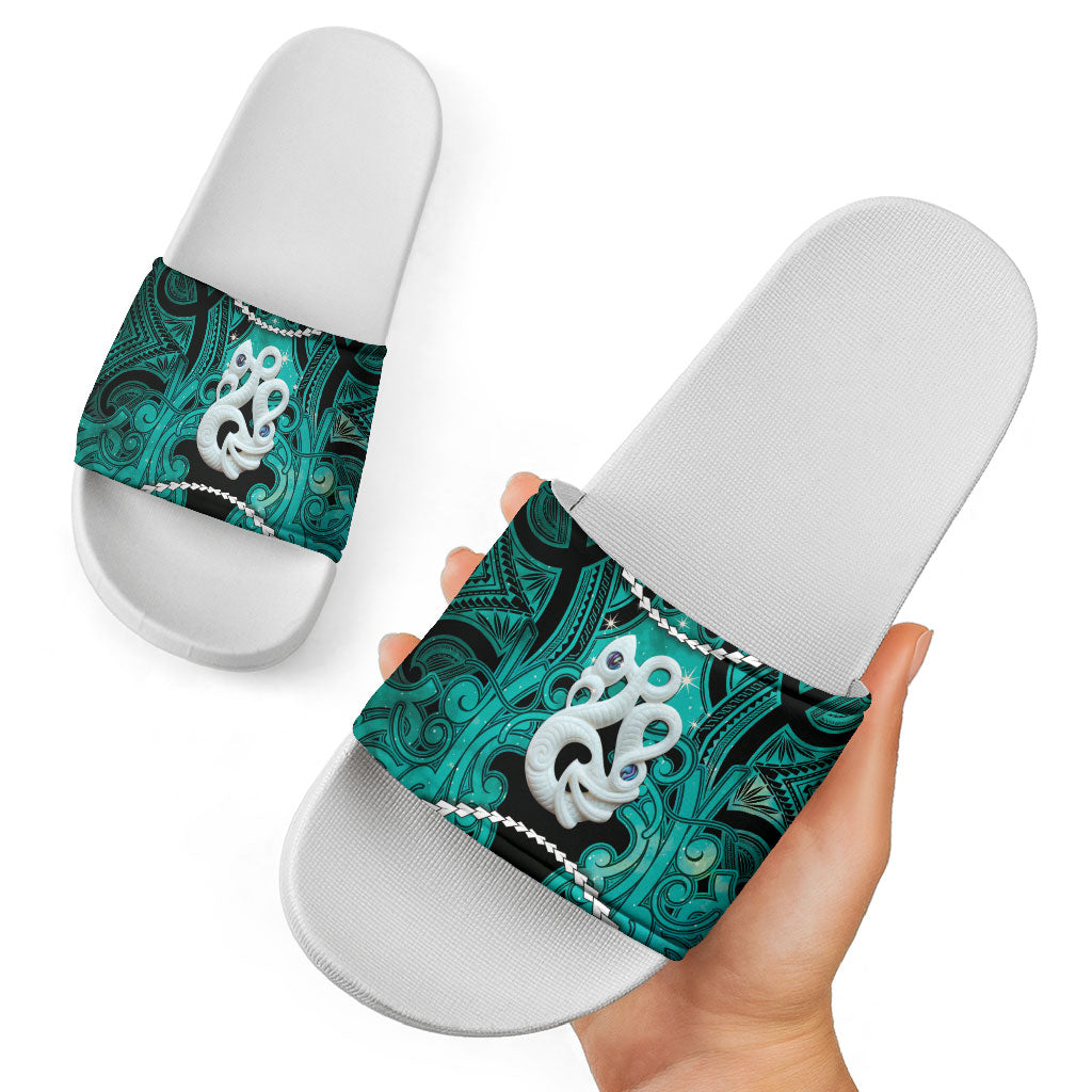 Maori Matariki Manaia Turquoise Slide Sandals Maori Kowhaiwhai Pattern Galaxy LT01 - Polynesian Pride