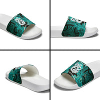 Maori Matariki Manaia Turquoise Slide Sandals Maori Kowhaiwhai Pattern Galaxy LT01 - Polynesian Pride