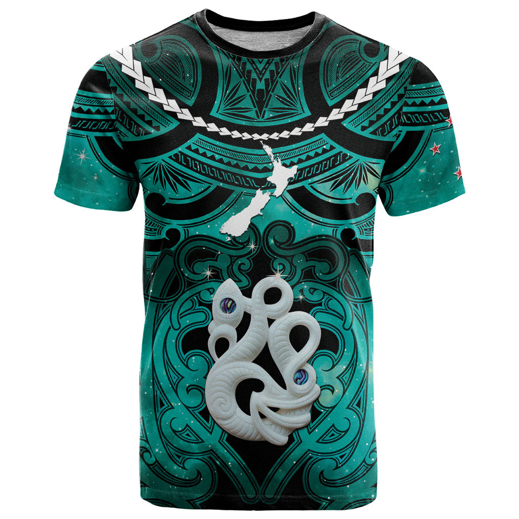 Personalised Maori Matariki Manaia Turquoise T Shirt Maori Kowhaiwhai Pattern Galaxy LT01 Turquoise - Polynesian Pride