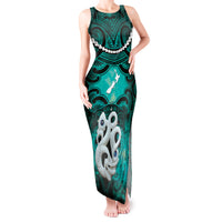 Personalised Maori Matariki Manaia Turquoise Tank Maxi Dress Maori Kowhaiwhai Pattern Galaxy LT01 Women Turquoise - Polynesian Pride