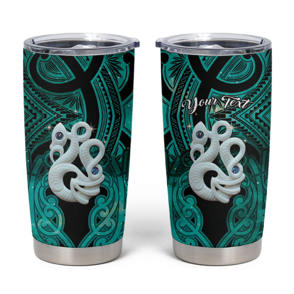 Personalised Maori Matariki Manaia Turquoise Tumbler Cup Maori Kowhaiwhai Pattern Galaxy LT01 Turquoise - Polynesian Pride