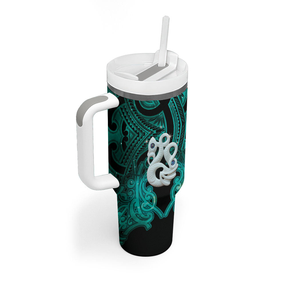 Personalised Maori Matariki Manaia Turquoise Tumbler With Handle Maori Kowhaiwhai Pattern Galaxy
