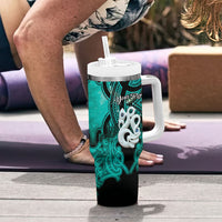 Personalised Maori Matariki Manaia Turquoise Tumbler With Handle Maori Kowhaiwhai Pattern Galaxy