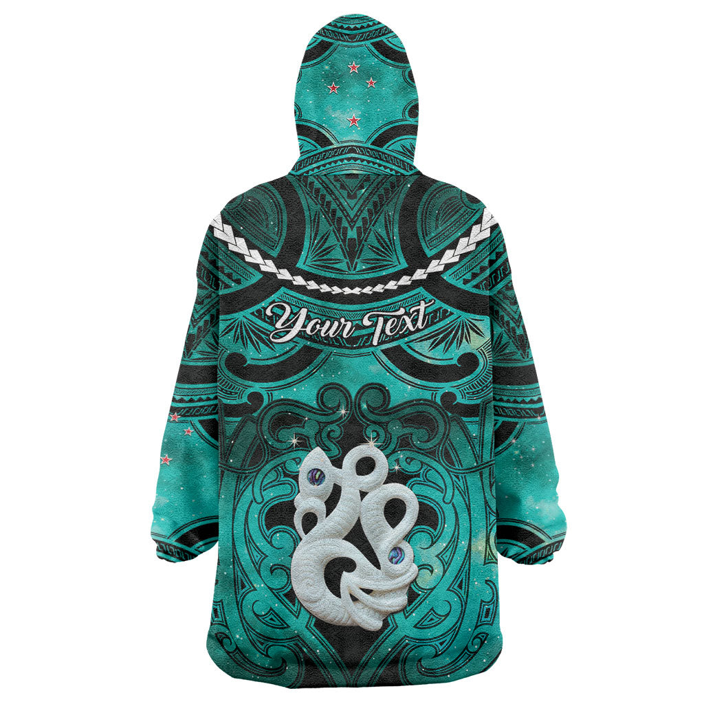 Personalised Maori Matariki Manaia Turquoise Wearable Blanket Hoodie Maori Kowhaiwhai Pattern Galaxy LT01 - Polynesian Pride