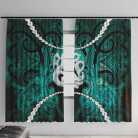 Maori Matariki Manaia Turquoise Window Curtain Maori Kowhaiwhai Pattern Galaxy LT01 With Hooks Turquoise - Polynesian Pride