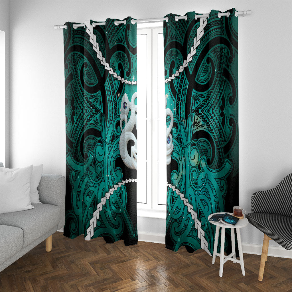 Maori Matariki Manaia Turquoise Window Curtain Maori Kowhaiwhai Pattern Galaxy LT01 With Grommets Turquoise - Polynesian Pride