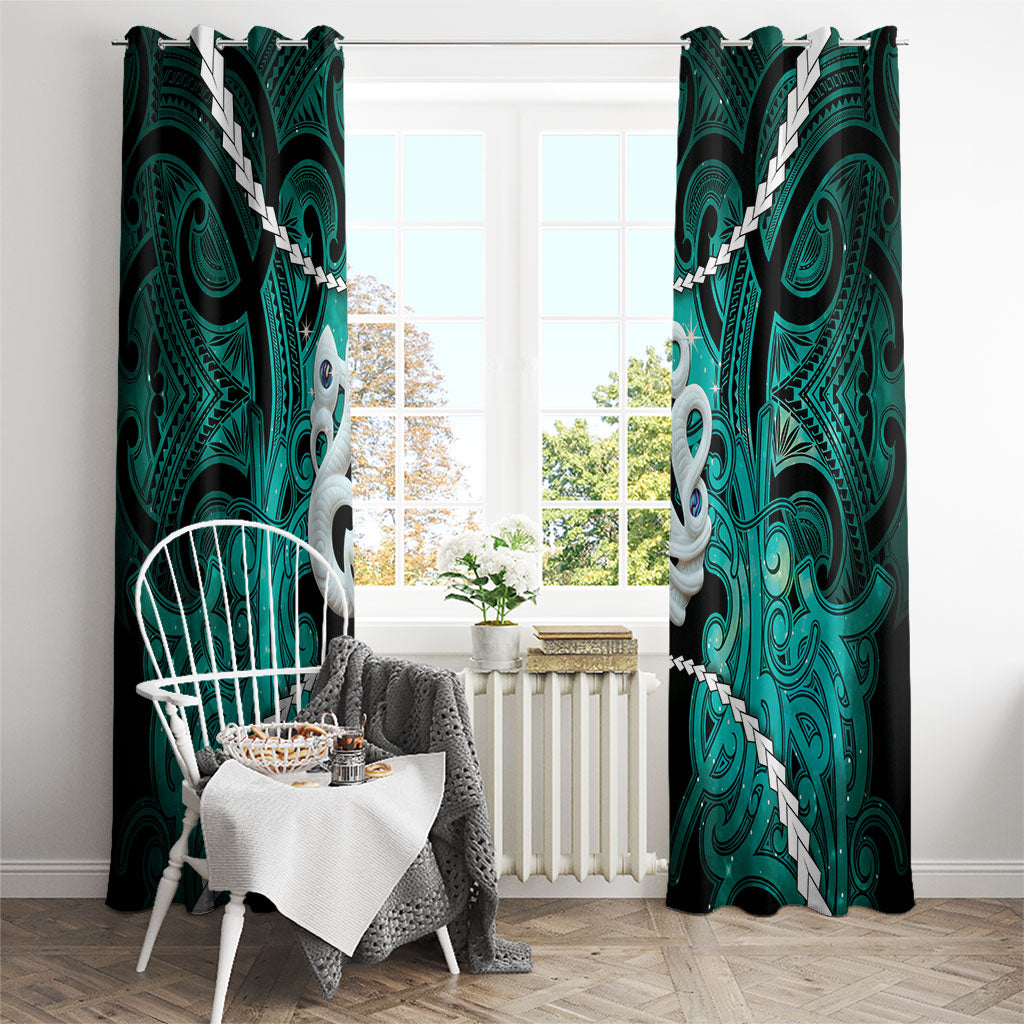 Maori Matariki Manaia Turquoise Window Curtain Maori Kowhaiwhai Pattern Galaxy LT01 - Polynesian Pride