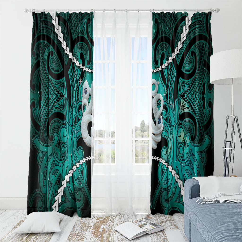 Maori Matariki Manaia Turquoise Window Curtain Maori Kowhaiwhai Pattern Galaxy LT01 - Polynesian Pride