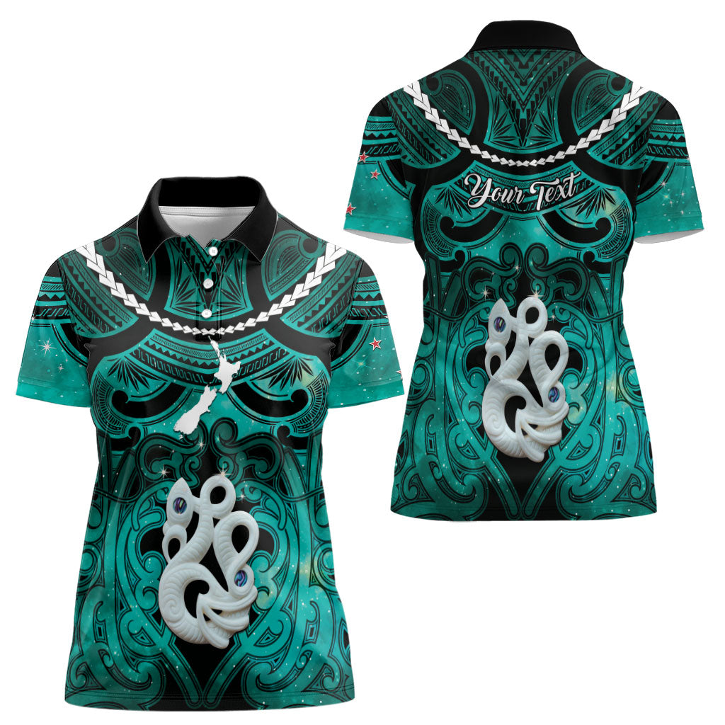 Personalised Maori Matariki Manaia Turquoise Women Polo Shirt Maori Kowhaiwhai Pattern Galaxy LT01 - Polynesian Pride