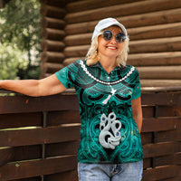 Personalised Maori Matariki Manaia Turquoise Women Polo Shirt Maori Kowhaiwhai Pattern Galaxy LT01 - Polynesian Pride