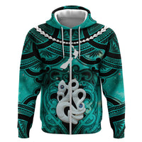 Personalised Maori Matariki Manaia Turquoise Zip Hoodie Maori Kowhaiwhai Pattern Galaxy LT01 Zip Hoodie Turquoise - Polynesian Pride