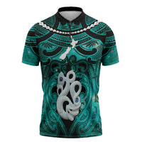 Personalised Maori Matariki Manaia Turquoise Zipper Polo Shirt Maori Kowhaiwhai Pattern Galaxy LT01 Turquoise - Polynesian Pride