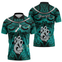 Personalised Maori Matariki Manaia Turquoise Zipper Polo Shirt Maori Kowhaiwhai Pattern Galaxy LT01 - Polynesian Pride