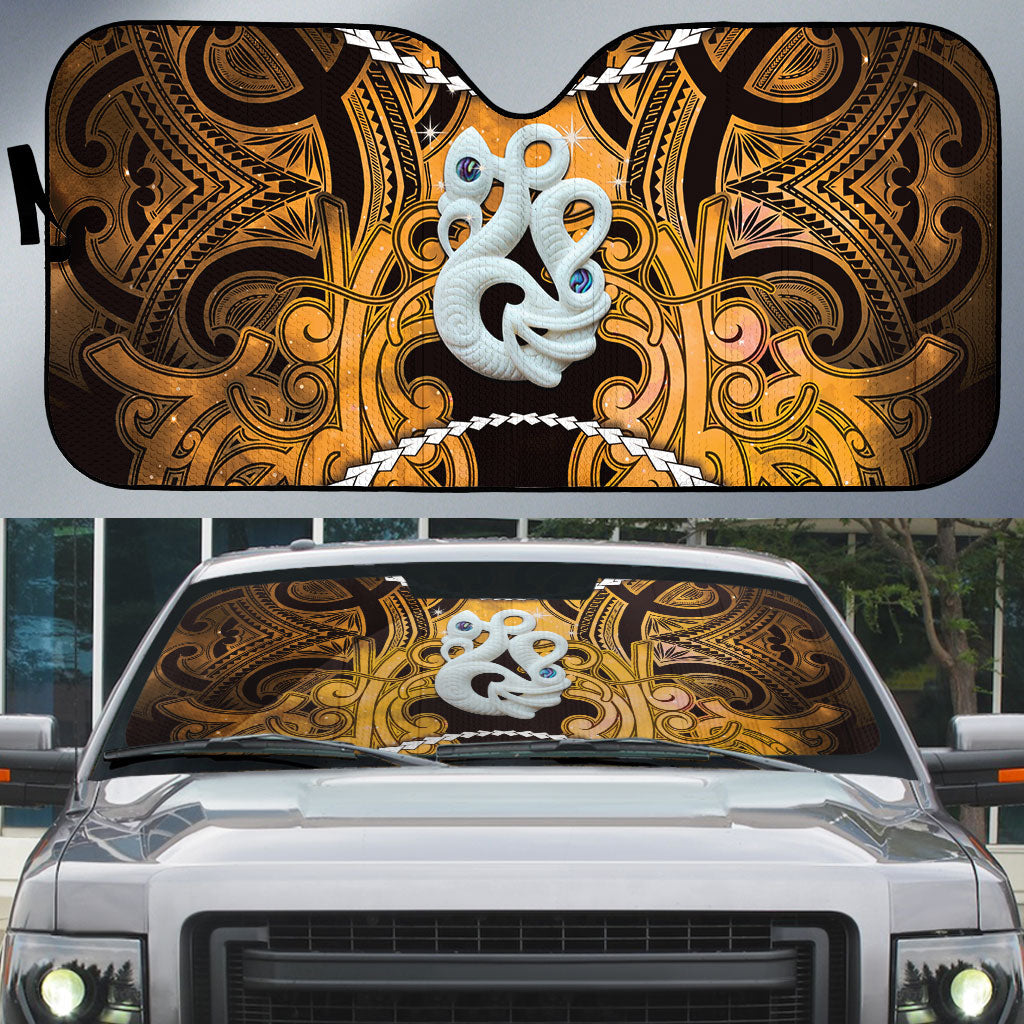 Maori Matariki Manaia Kowhai Auto Sun Shade Maori Kowhaiwhai Pattern Galaxy LT01 Yellow - Polynesian Pride