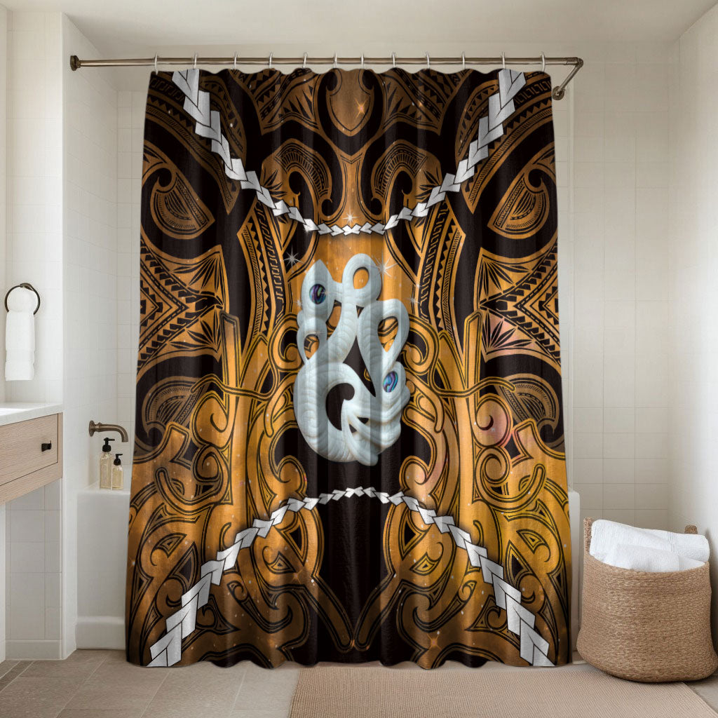 Maori Matariki Manaia Kowhai Bathroom Set Maori Kowhaiwhai Pattern Galaxy LT01 Shower Curtain Only Yellow - Polynesian Pride