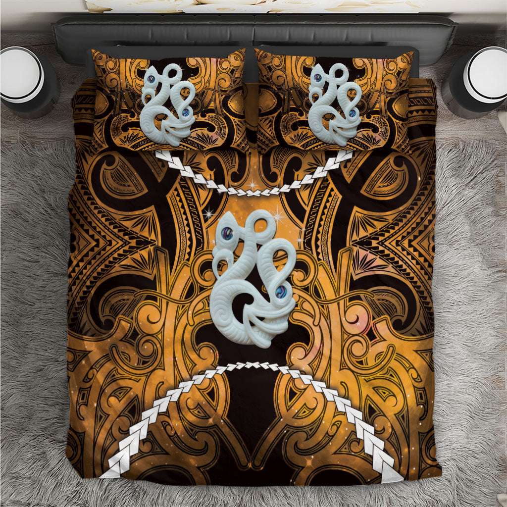Maori Matariki Manaia Kowhai Bedding Set Maori Kowhaiwhai Pattern Galaxy LT01 Yellow - Polynesian Pride