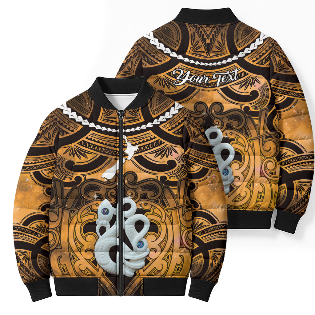 Personalised Maori Matariki Manaia Kowhai Bomber Puffer Jacket Maori Kowhaiwhai Pattern Galaxy LT01 - Polynesian Pride