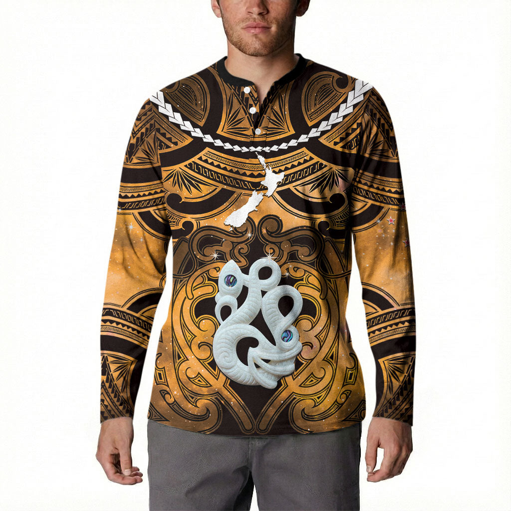 Personalised Maori Matariki Manaia Kowhai Button Sweatshirt Maori Kowhaiwhai Pattern Galaxy LT01 - Polynesian Pride