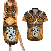 Personalised Maori Matariki Manaia Kowhai Couples Matching Summer Maxi Dress and Hawaiian Shirt Maori Kowhaiwhai Pattern Galaxy
