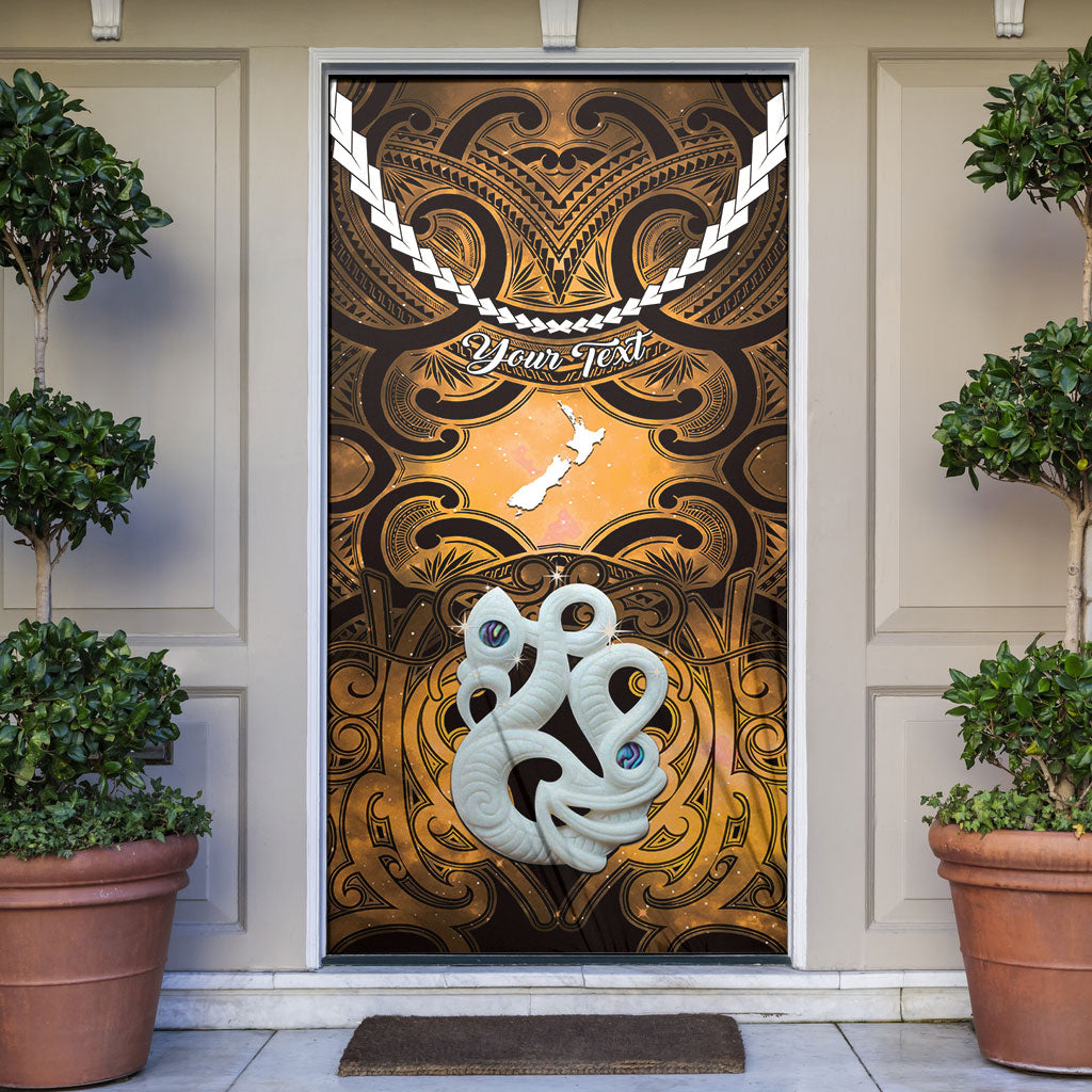Personalised Maori Matariki Manaia Kowhai Door Cover Maori Kowhaiwhai Pattern Galaxy LT01 Yellow - Polynesian Pride