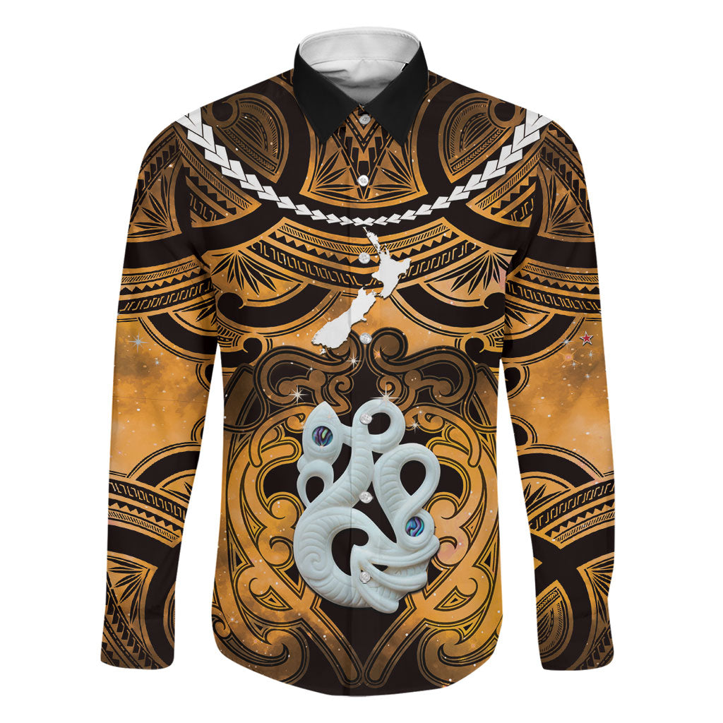 Personalised Maori Matariki Manaia Kowhai Family Matching Off Shoulder Maxi Dress and Hawaiian Shirt Maori Kowhaiwhai Pattern Galaxy