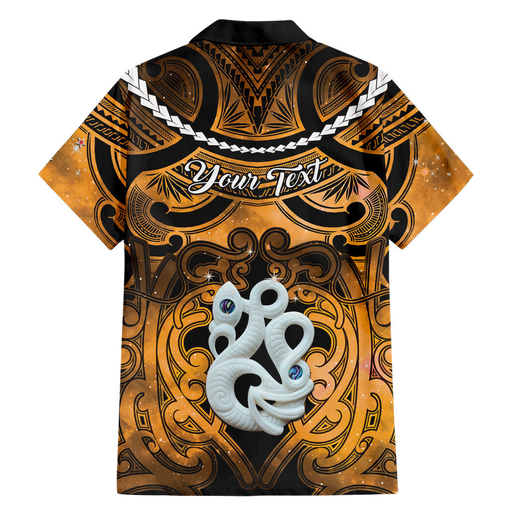 Personalised Maori Matariki Manaia Kowhai Family Matching Off Shoulder Short Dress and Hawaiian Shirt Maori Kowhaiwhai Pattern Galaxy