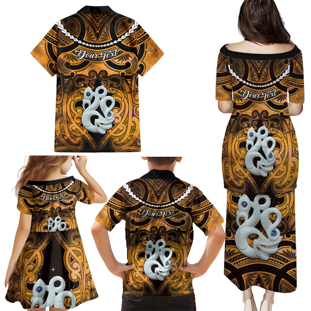 Personalised Maori Matariki Manaia Kowhai Family Matching Puletasi and Hawaiian Shirt Maori Kowhaiwhai Pattern Galaxy