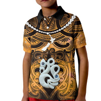 Personalised Maori Matariki Manaia Kowhai Kid Polo Shirt Maori Kowhaiwhai Pattern Galaxy LT01 Kid Yellow - Polynesian Pride