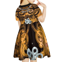 Personalised Maori Matariki Manaia Kowhai Kid Short Sleeve Dress Maori Kowhaiwhai Pattern Galaxy LT01 - Polynesian Pride