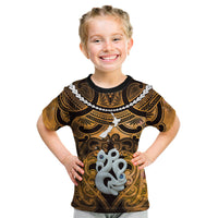 Personalised Maori Matariki Manaia Kowhai Kid T Shirt Maori Kowhaiwhai Pattern Galaxy LT01 Yellow - Polynesian Pride