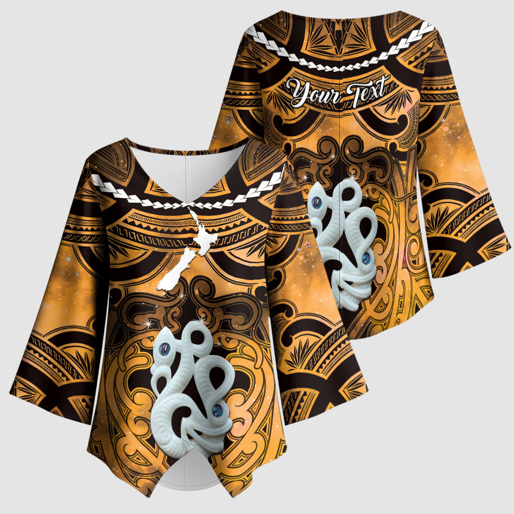 Personalised Maori Matariki Manaia Kowhai Kimono Sleeve Blouse Maori Kowhaiwhai Pattern Galaxy LT01 - Polynesian Pride