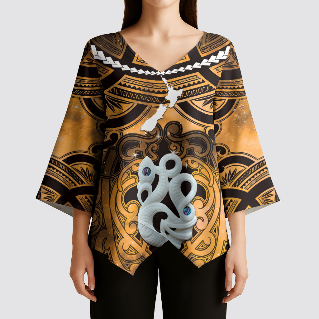 Personalised Maori Matariki Manaia Kowhai Kimono Sleeve Blouse Maori Kowhaiwhai Pattern Galaxy LT01 - Polynesian Pride